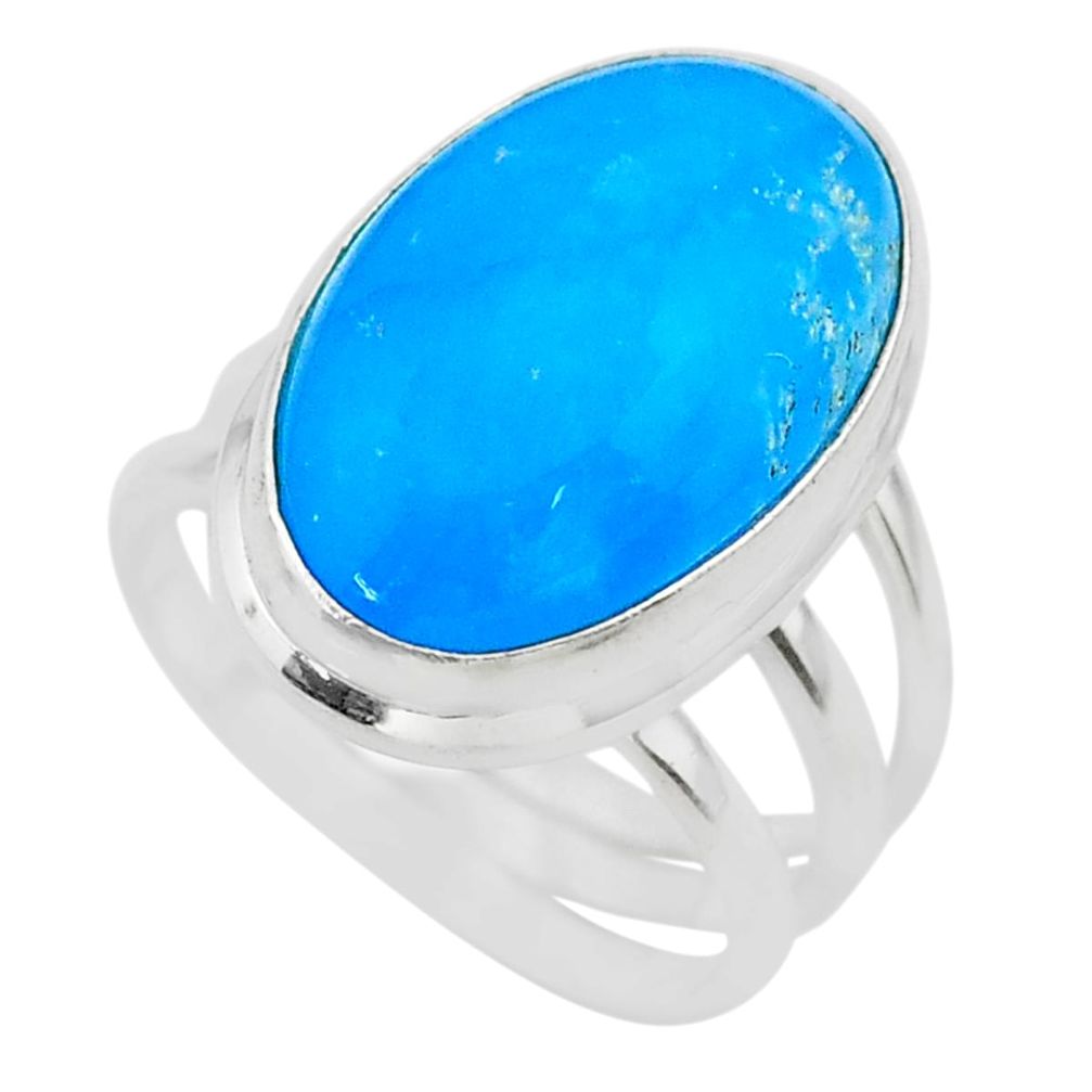 925 sterling silver 11.37cts solitaire blue smithsonite oval ring size 7 t29055