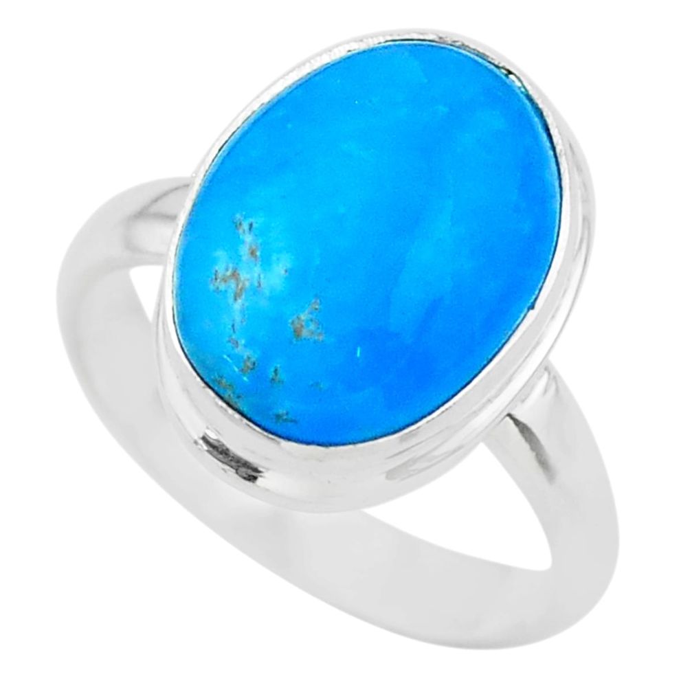 925 sterling silver 6.54cts solitaire blue smithsonite oval ring size 8 t29060
