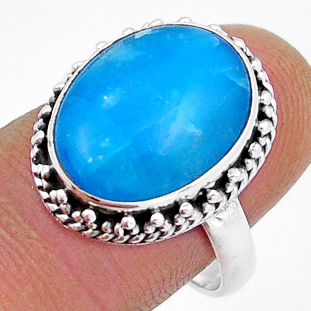 925 sterling silver 9.65cts solitaire blue smithsonite oval ring size 8.5 y3459