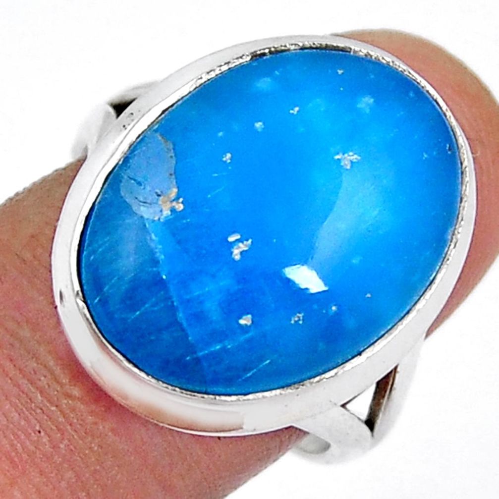 925 sterling silver 14.12cts solitaire blue smithsonite oval ring size 8.5 y4119