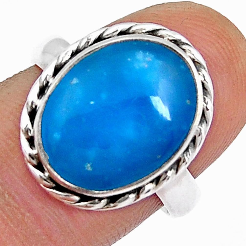925 sterling silver 6.51cts solitaire blue smithsonite ring jewelry size 8 y4169