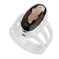 925 sterling silver 7.31cts solitaire brown smoky topaz oval ring size 7 y56903