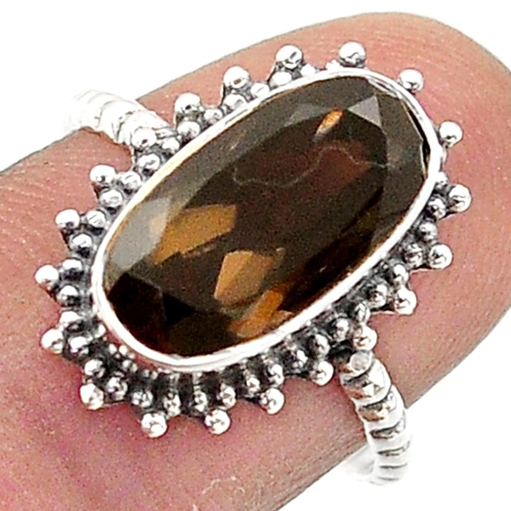 925 sterling silver 4.89cts solitaire brown smoky topaz ring size 7.5 t68014