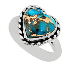 925 sterling silver 4.93cts solitaire copper turquoise heart ring size 6 y75807