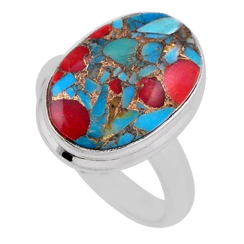 925 sterling silver 10.72cts solitaire coral in turquoise ring size 8 n37922