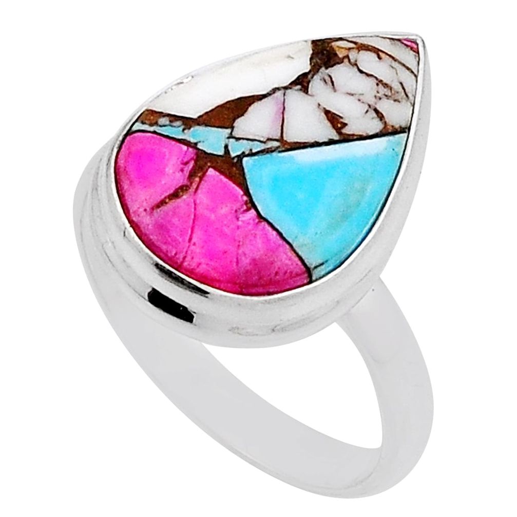 925 sterling silver 10.37cts solitaire cotton candy turquoise ring size 9 n21567