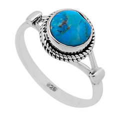 925 sterling silver 2.19cts solitaire fine green turquoise ring size 6 n47746