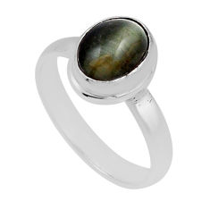 925 sterling silver 3.09cts solitaire green cats eye oval ring size 6.5 n22207