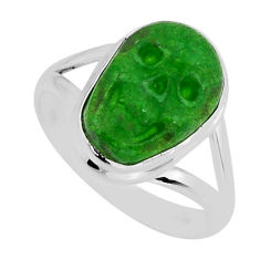 925 sterling silver 7.39cts solitaire green jade fancy skull ring size 9 y80343