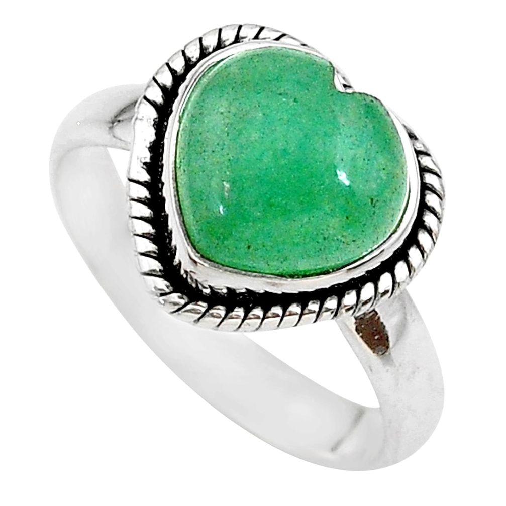 925 sterling silver 4.82cts green jade heart handmade ring size 8 t21685