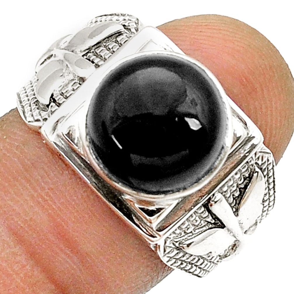 925 sterling silver 5.93cts solitaire natural black onyx mens ring size 9 u71873