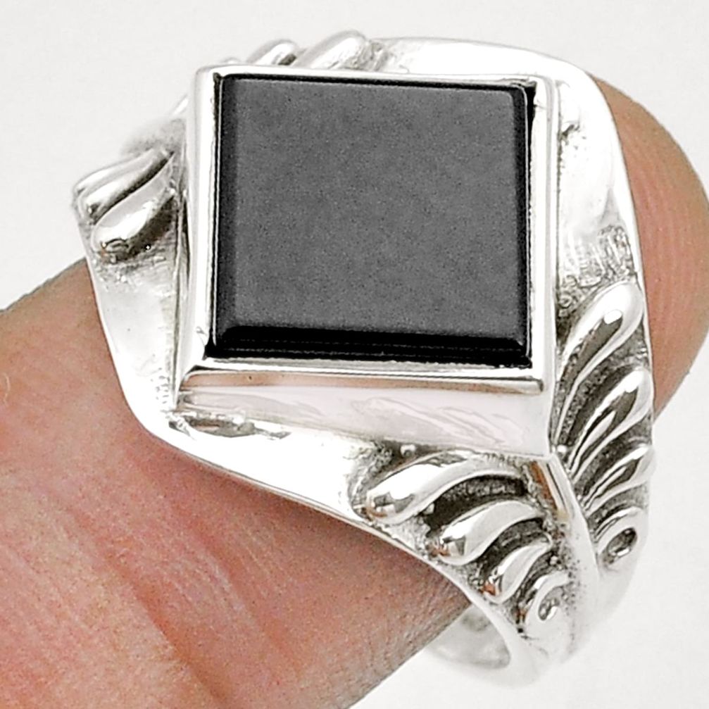 925 sterling silver 5.01cts solitaire natural black onyx mens ring size 9 u71993
