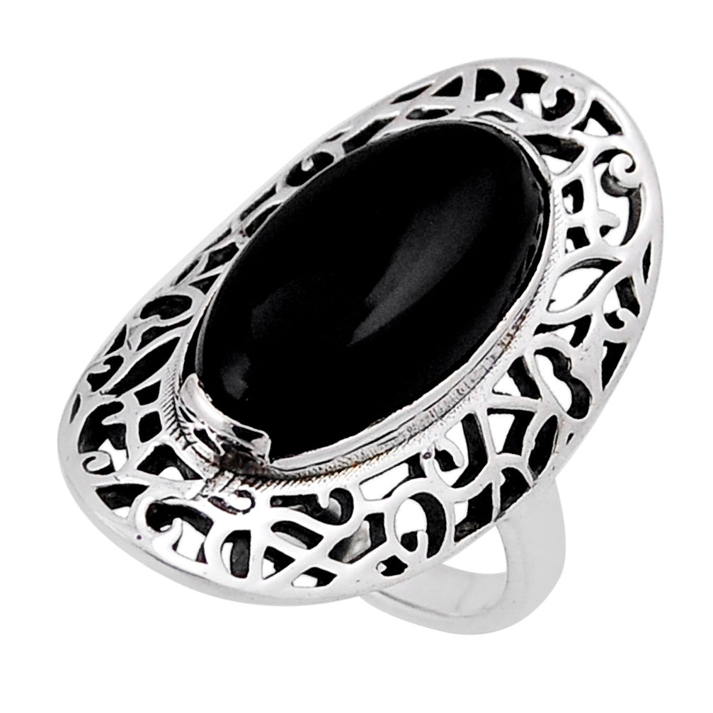 925 sterling silver 7.84cts solitaire natural black onyx oval ring size 5 n34857