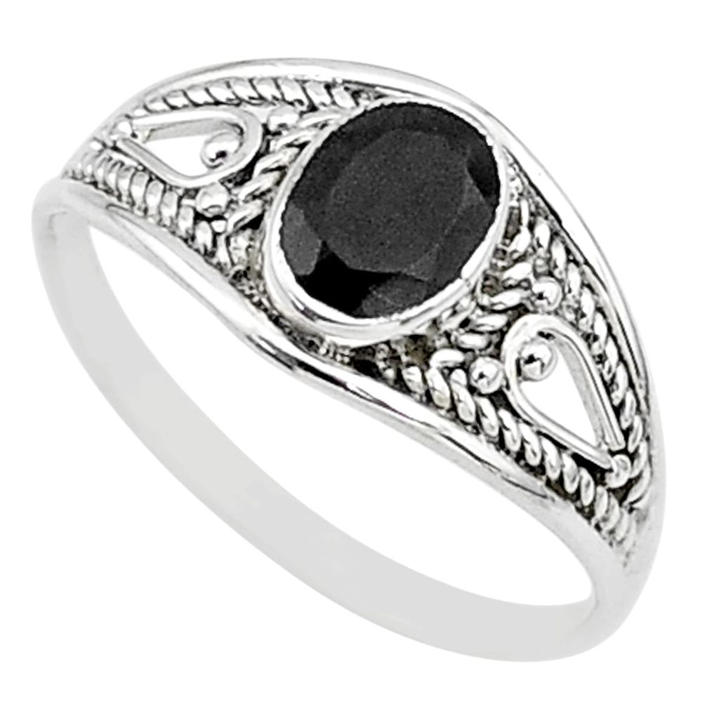 silver 1.44cts natural black onyx oval graduation handmade ring size 8 t9660