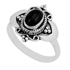 925 sterling silver 1.45cts solitaire natural black onyx oval ring size 8 y81927