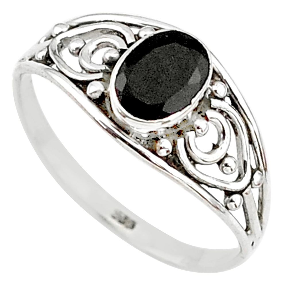 Silver 1.57cts natural black onyx oval graduation handmade ring size 9 t9376