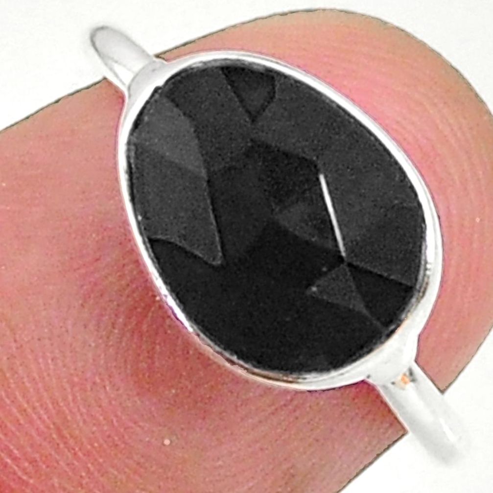 925 sterling silver 4.20cts solitaire natural black onyx ring size 5 t34755