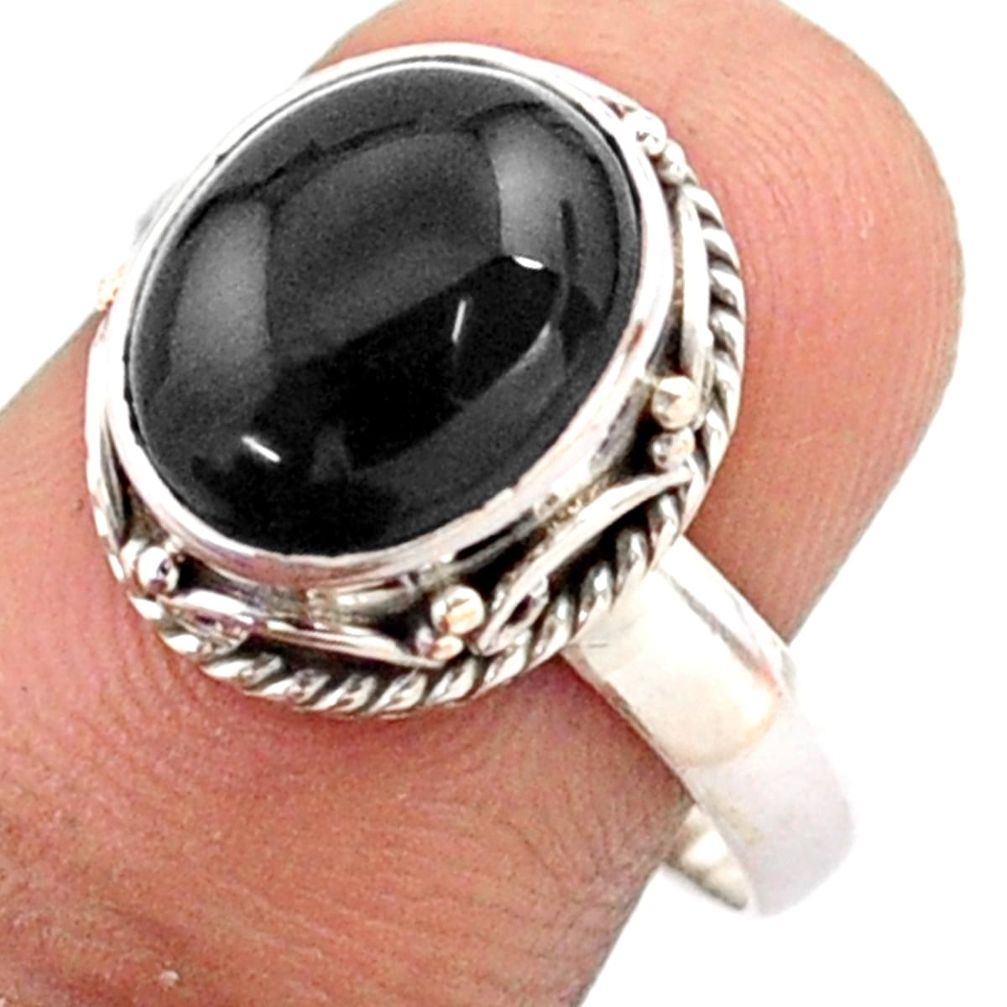 925 sterling silver 5.12cts solitaire natural black onyx ring size 8 t80572