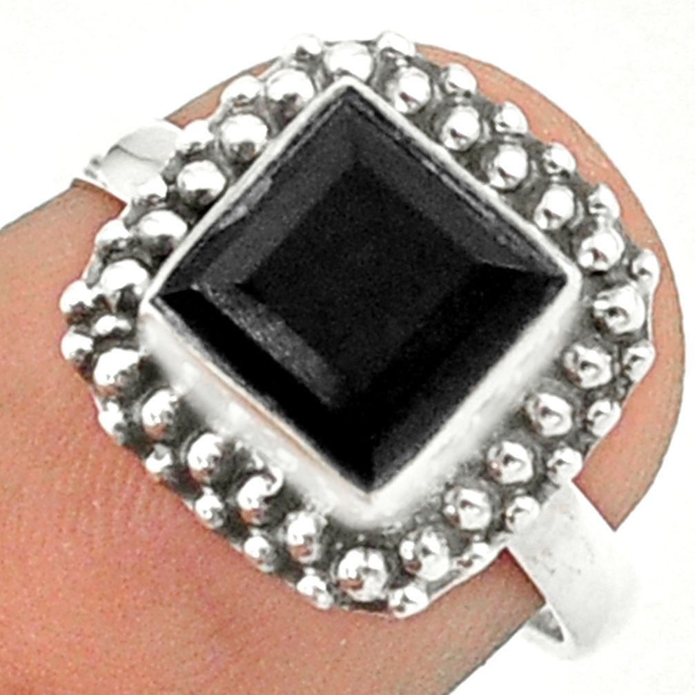 925 sterling silver 2.44cts solitaire natural black onyx ring size 6.5 u20922