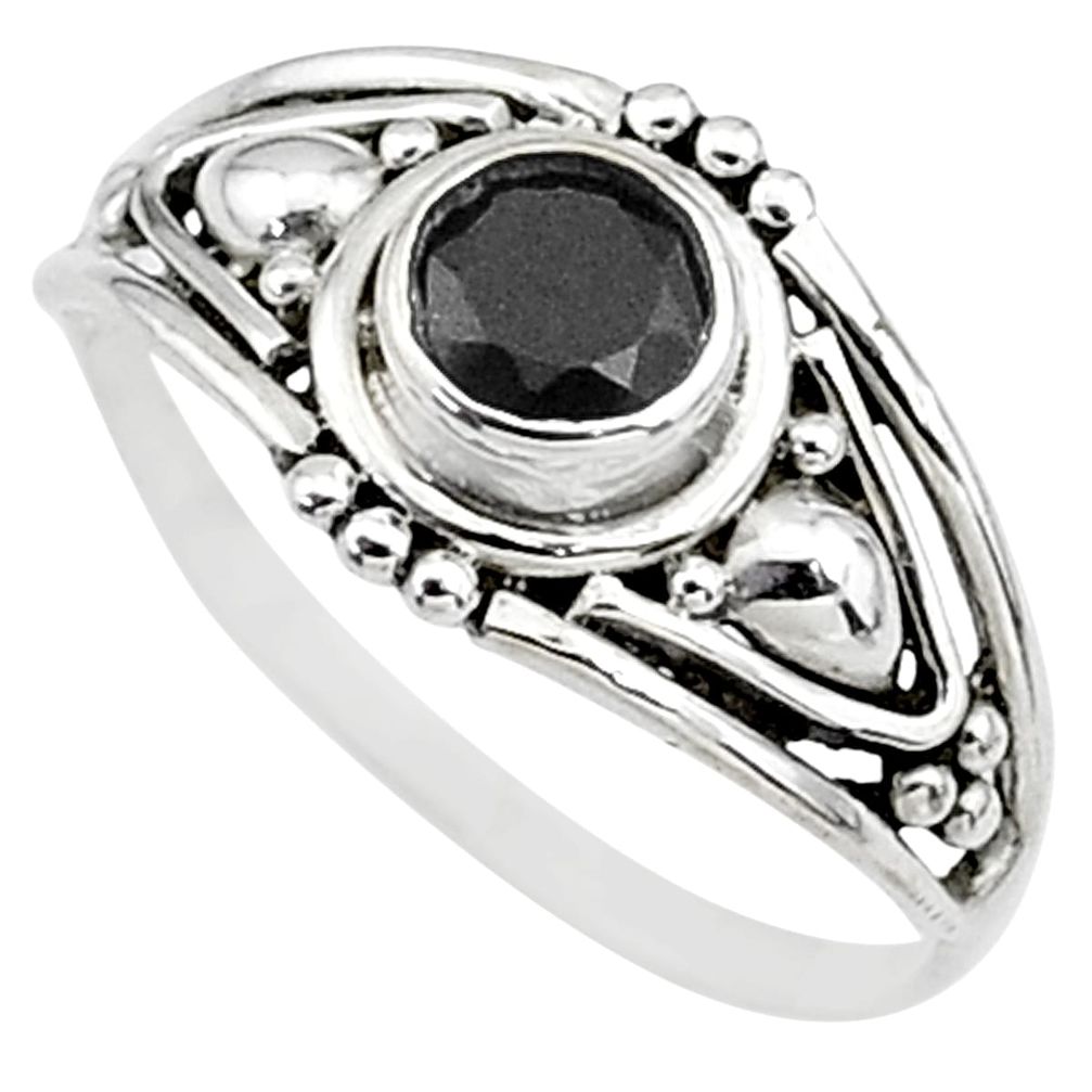 Silver 0.81cts natural black onyx round graduation handmade ring size 7 t9697