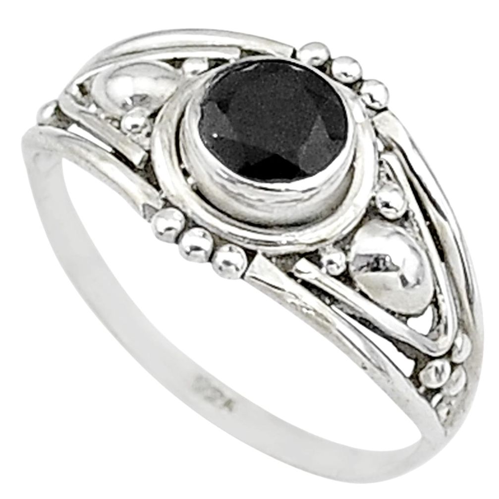 Silver 0.81cts natural black onyx round graduation handmade ring size 8 t9678