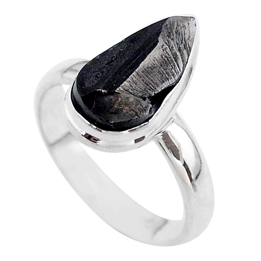 925 sterling silver 6.54cts solitaire natural black shungite ring size 10 t45860