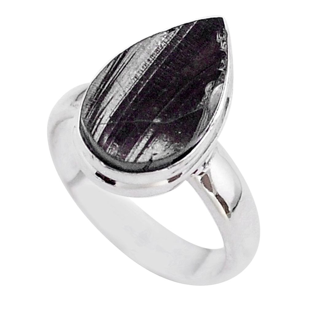 925 sterling silver 5.54cts solitaire natural black shungite ring size 6 t45893