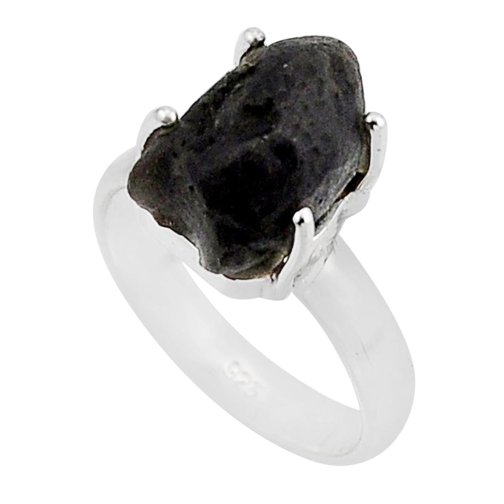 925 sterling silver 5.38cts solitaire natural black shungite ring size 7 y53243