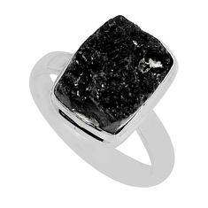 925 sterling silver 5.84cts solitaire natural black shungite ring size 9 y7395