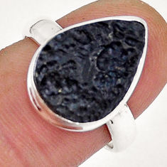 925 sterling silver 5.96cts solitaire natural black tektite ring size 7 y7534