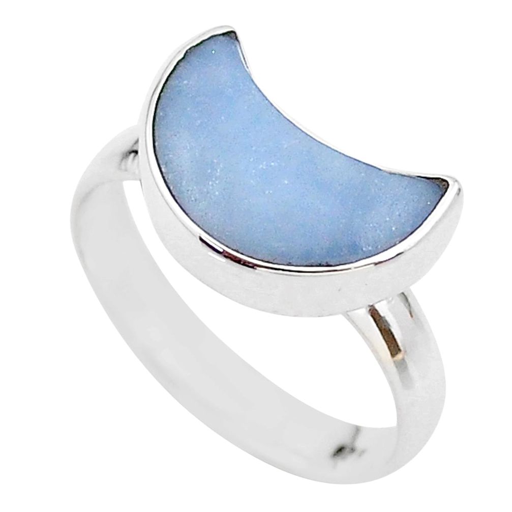 925 sterling silver 5.22cts moon natural blue angelite ring size 7 t22108
