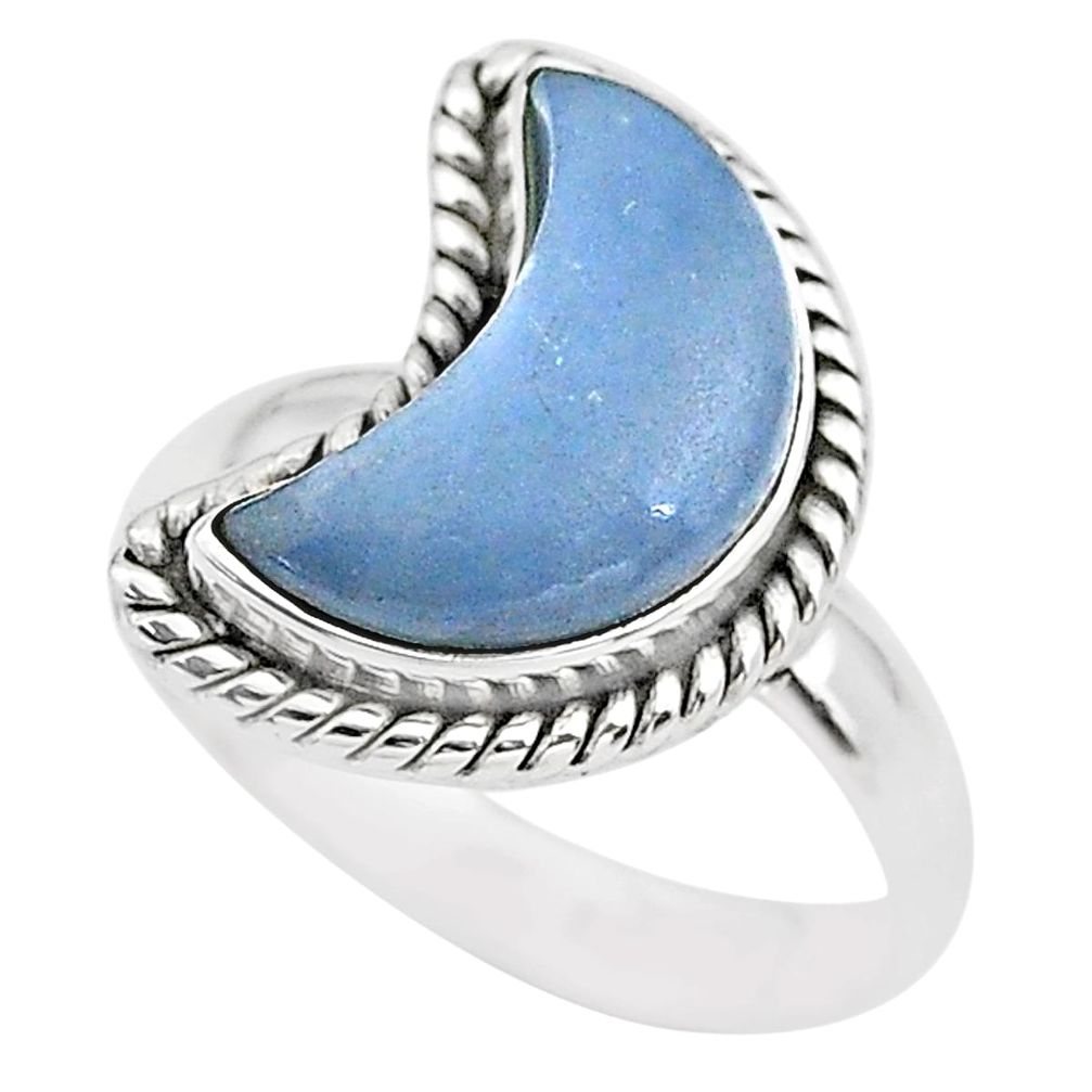 925 sterling silver 6.10cts moon natural blue angelite ring size 8 t22168