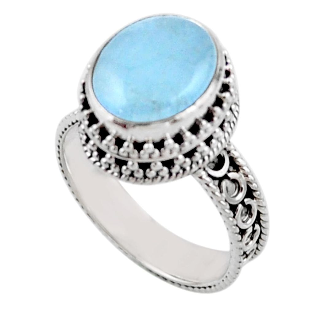 925 sterling silver 4.82cts solitaire natural blue aquamarine ring size 8 r51860