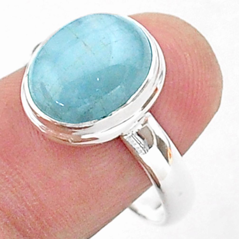 925 sterling silver 4.92cts solitaire natural blue aquamarine ring size 9 t38319