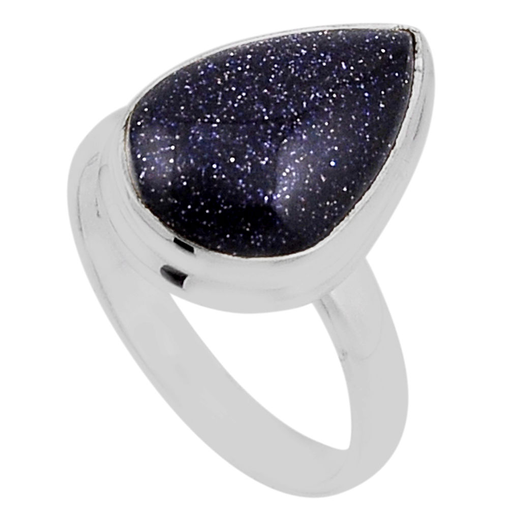 925 sterling silver 7.30cts solitaire natural blue goldstone ring size 8 n21675