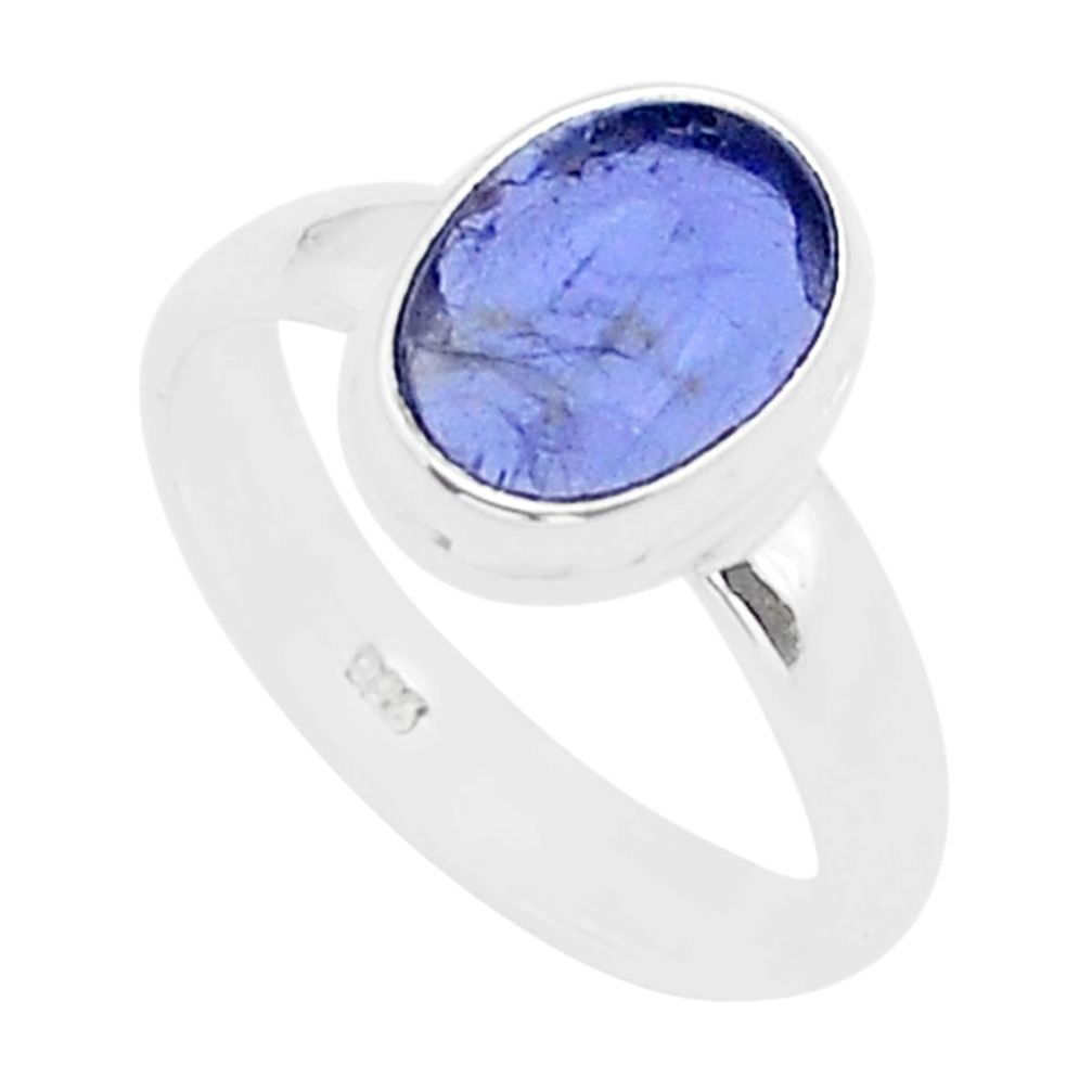 925 sterling silver 4.06cts solitaire natural blue iolite ring size 7 u60593