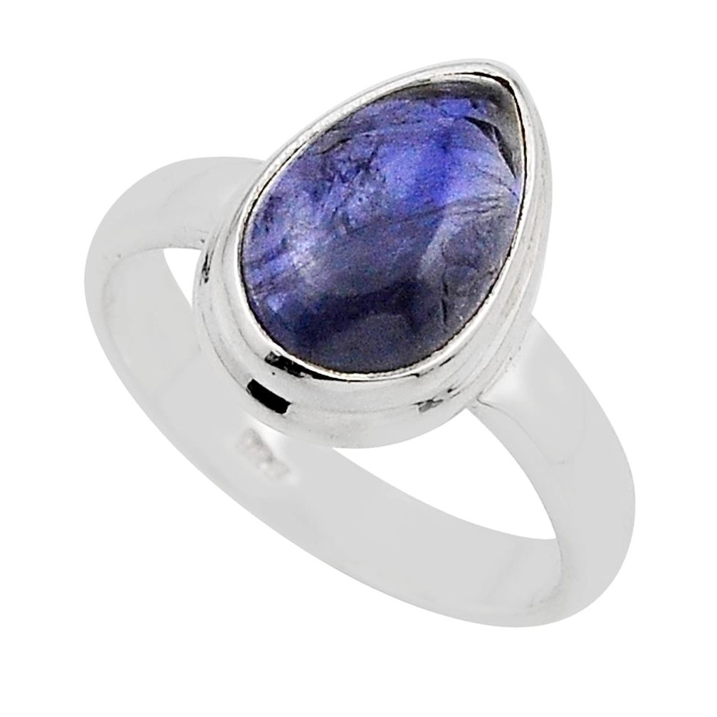 925 sterling silver 4.86cts solitaire natural blue iolite ring size 8 y90423