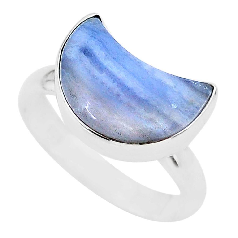 925 sterling silver 5.84cts moon natural blue lace agate ring size 8 t22050