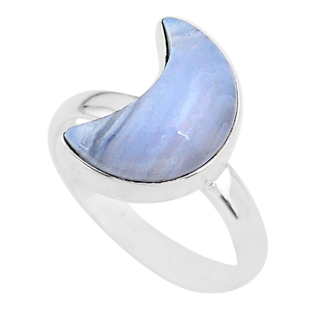 925 sterling silver 6.04cts moon natural blue lace agate ring size 8 t22053