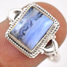 925 sterling silver 3.83cts solitaire natural blue lace agate ring size 8 t87730