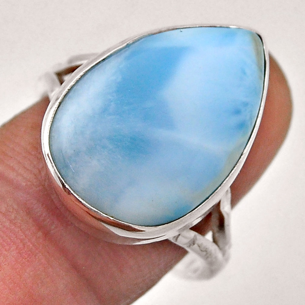 925 sterling silver 12.80cts solitaire natural blue larimar ring size 8.5 n41107