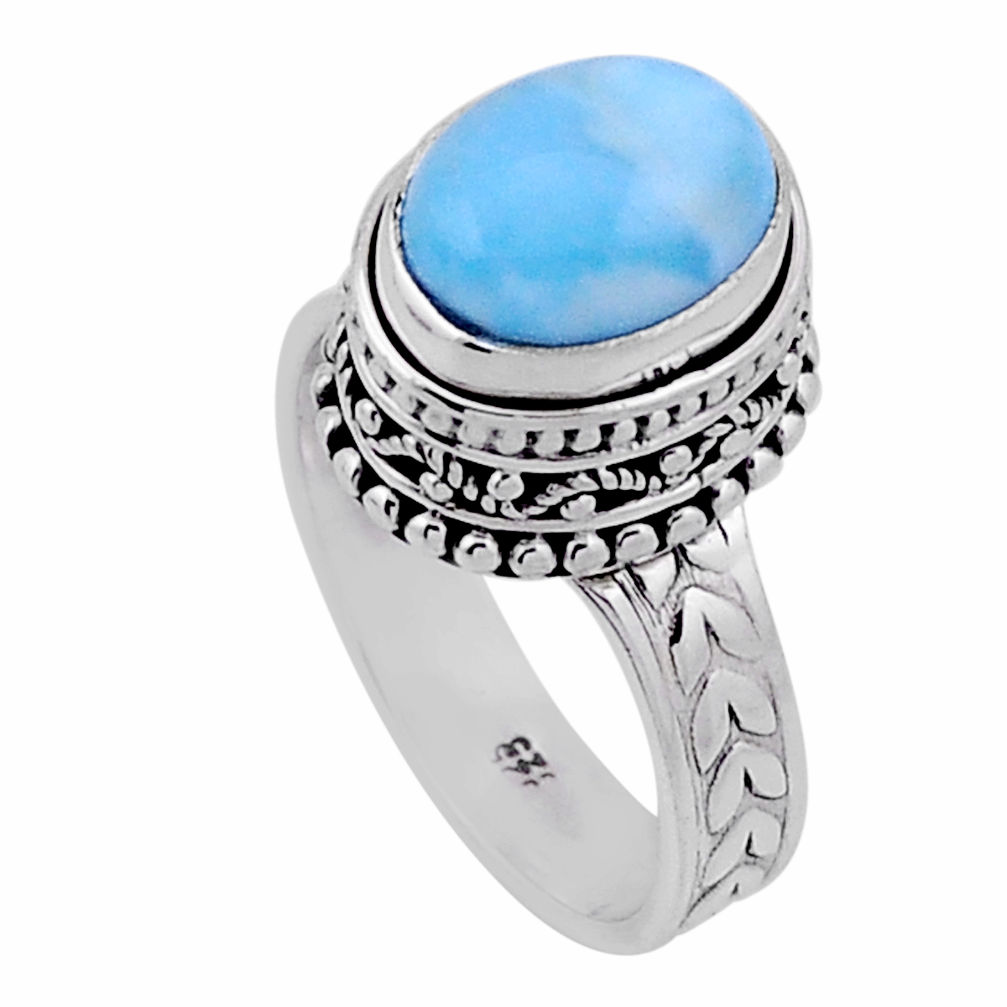 925 sterling silver 4.50cts solitaire natural blue larimar ring size 6.5 n42262
