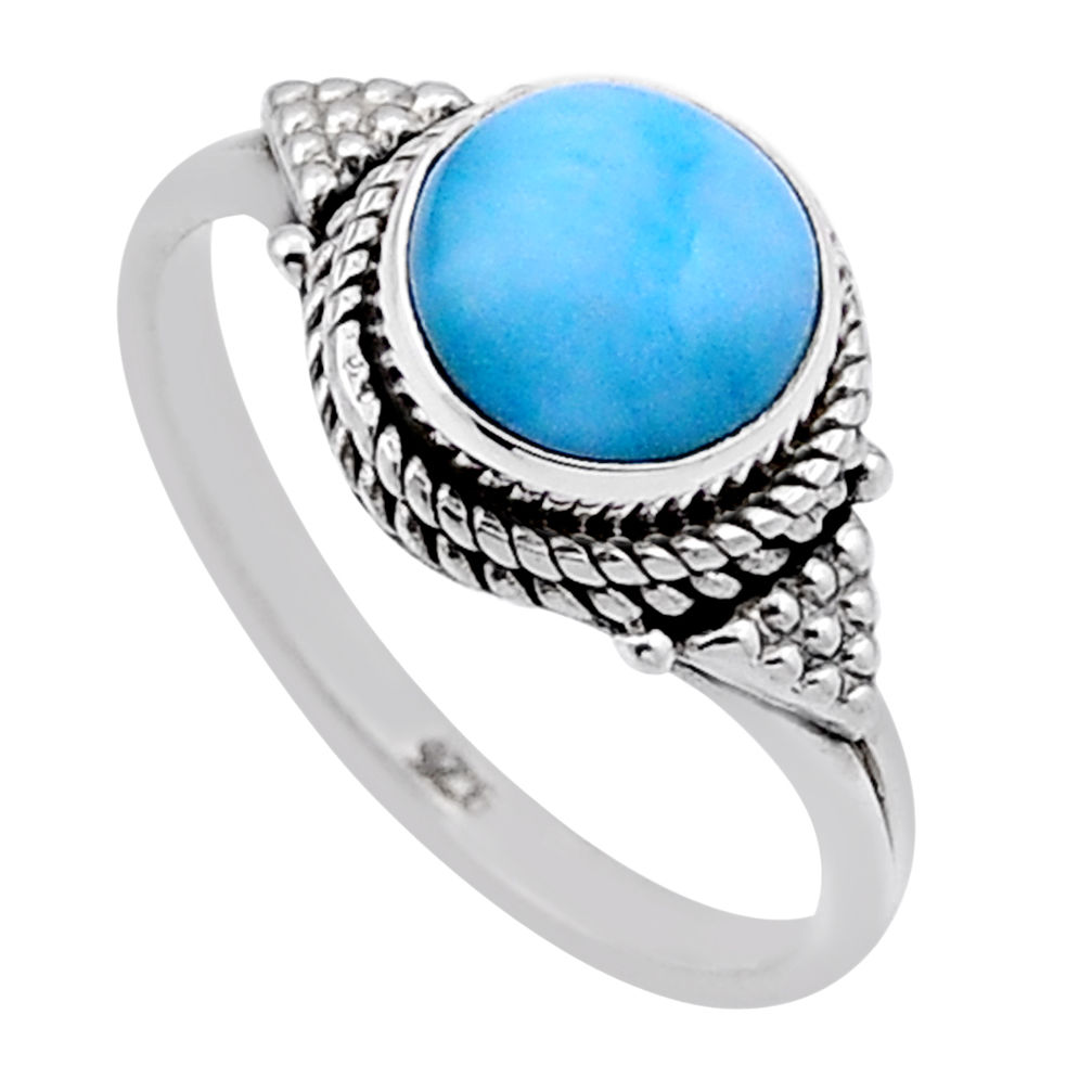 925 sterling silver 2.40cts solitaire natural blue larimar ring size 7.5 n47513