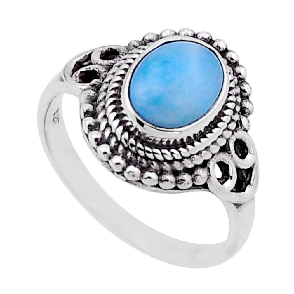 925 sterling silver 2.03cts solitaire natural blue larimar ring size 5.5 n54677