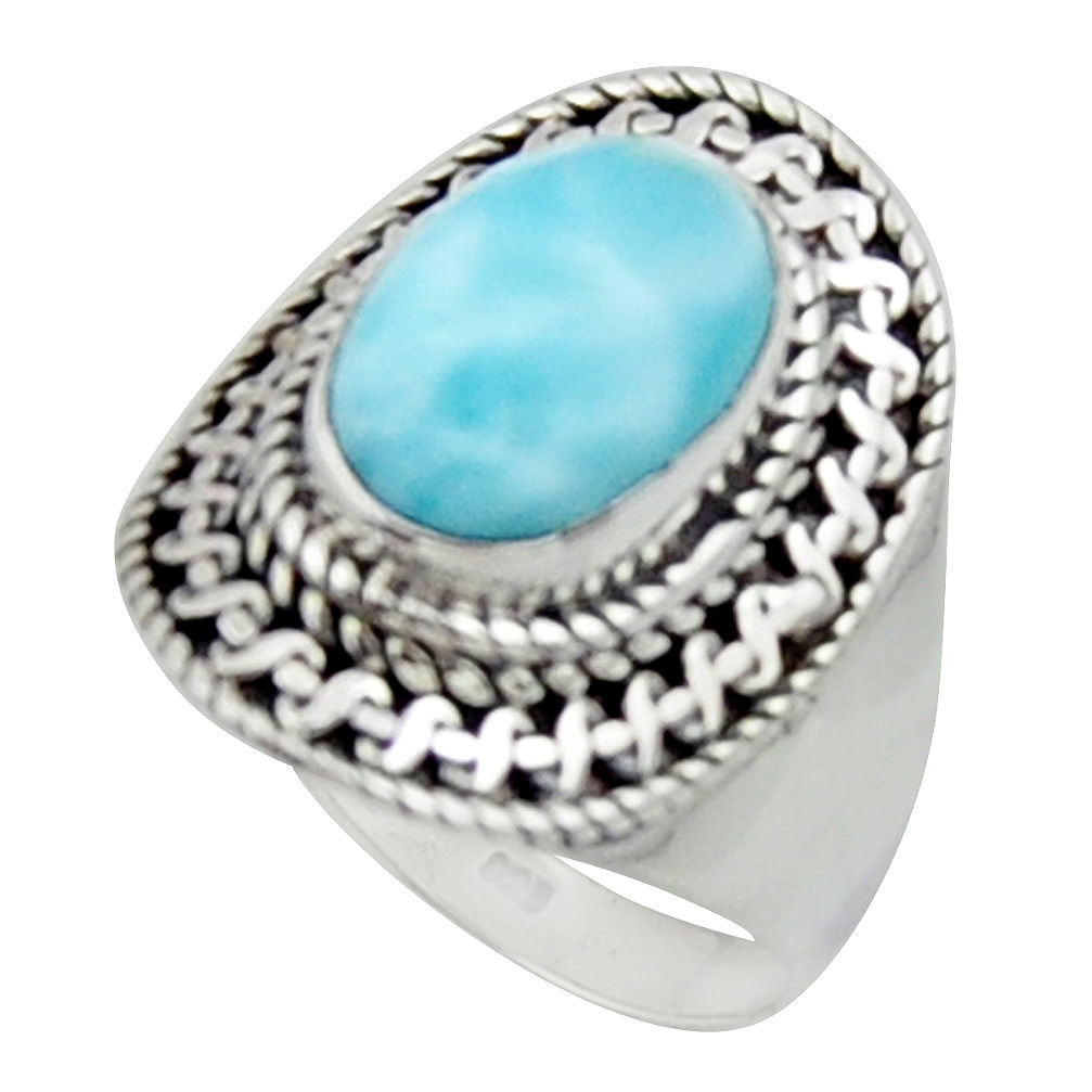 925 sterling silver 4.53cts solitaire natural blue larimar ring size 7.5 r50160