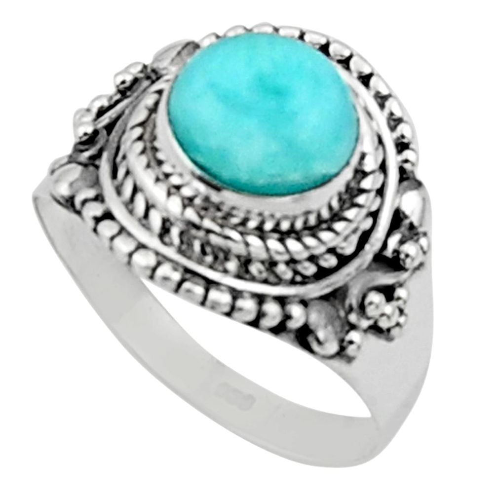 925 sterling silver 3.01cts solitaire natural blue larimar ring size 6.5 r50167