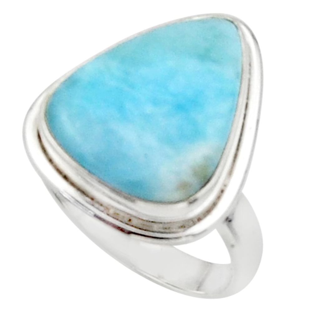 925 sterling silver 12.99cts solitaire natural blue larimar ring size 8.5 r50235