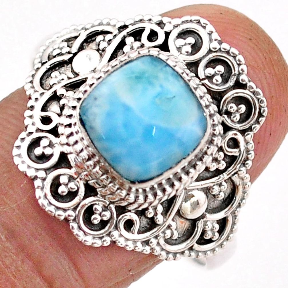 925 sterling silver 3.20cts solitaire natural blue larimar ring size 10 t84529