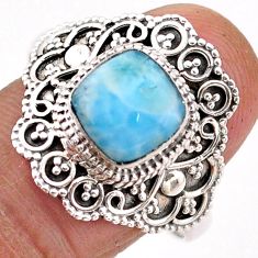 925 sterling silver 3.20cts solitaire natural blue larimar ring size 10 t84529