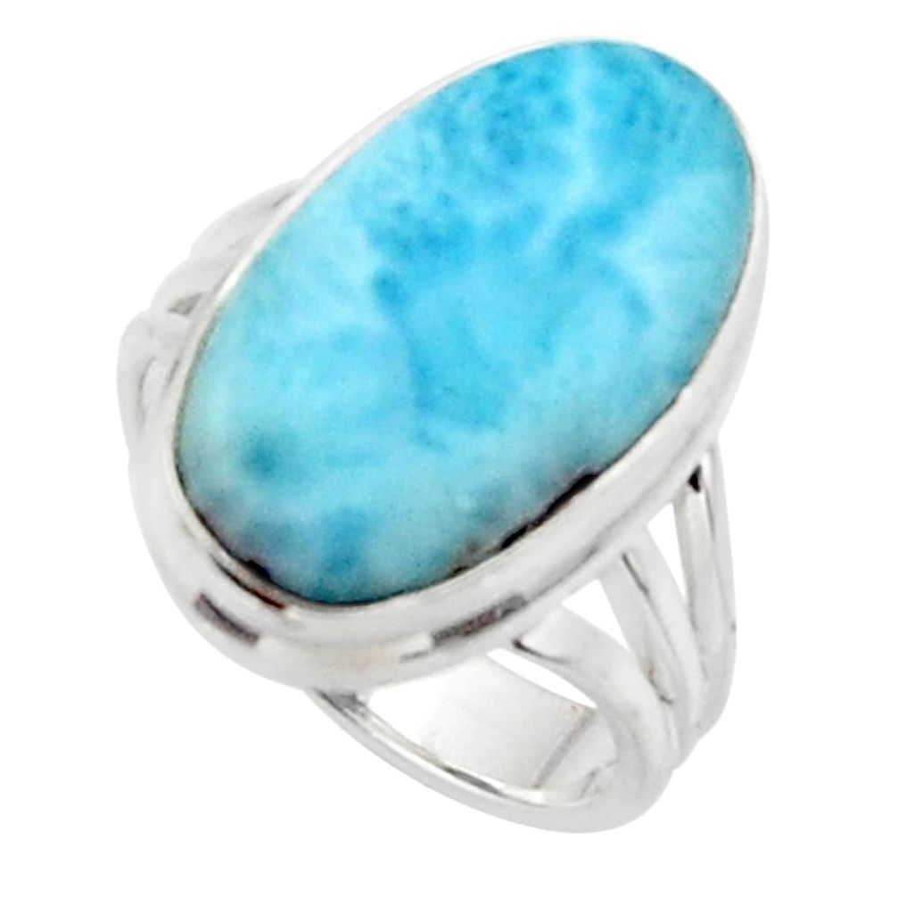 925 sterling silver 9.10cts solitaire natural blue larimar ring size 6 r50227